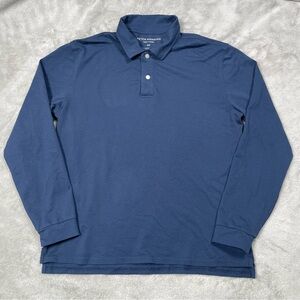Peter Manning Pique Polo Mens 2X Broad Long Sleeve Shirt Navy Blue Stretch